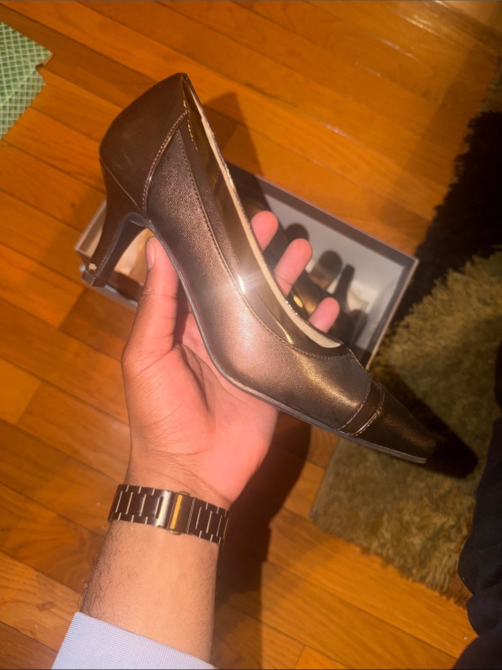 Life Stride Bronze Metallic Pump - Pointed Toe Court Heel